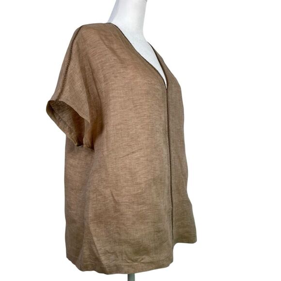 Poetry Crochet Trim Linen Size 10‎ V-neckline Tunic Top - Picture 6 of 11